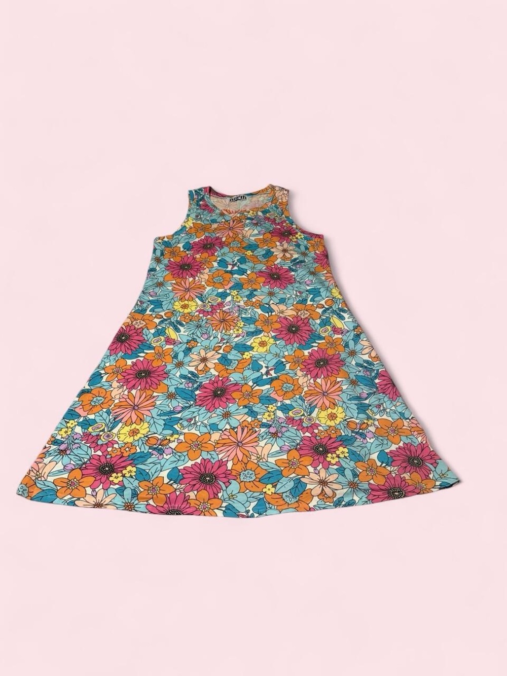 Source Unknown Floral Midi Dress - Pink, Orange, Yellow, Blue